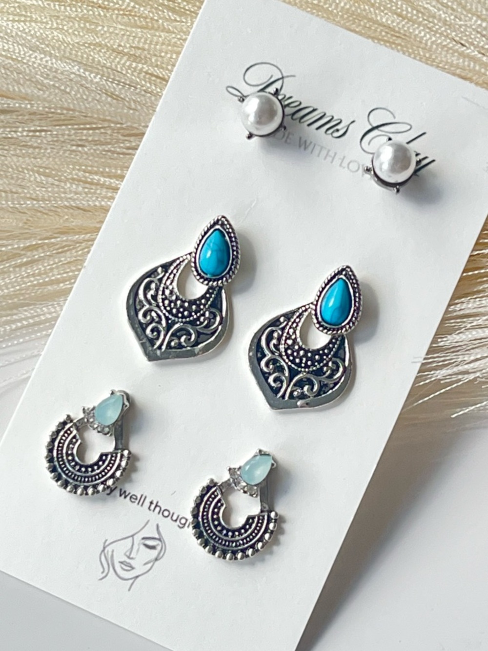 Turquoise and Silver Teardrop 3 Earring Set